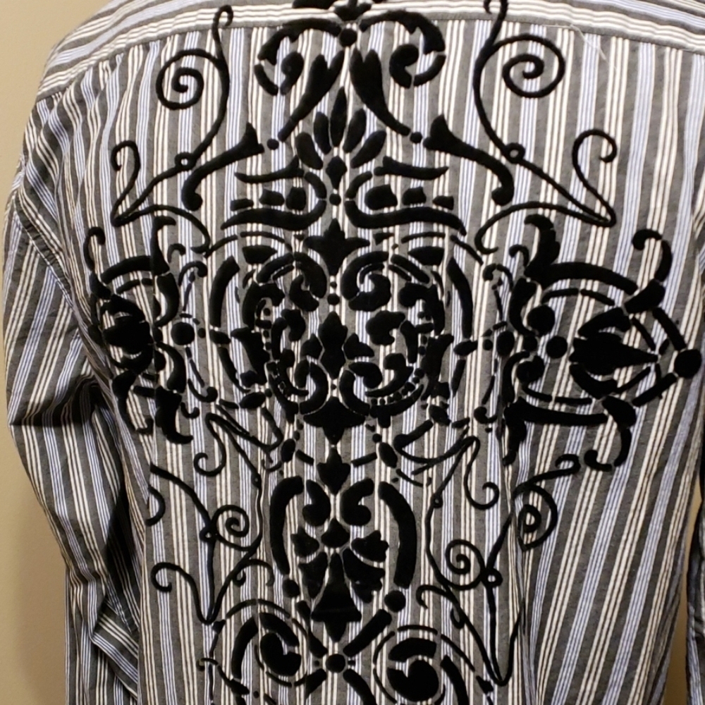 Flocked pattern striped long sleeve by black